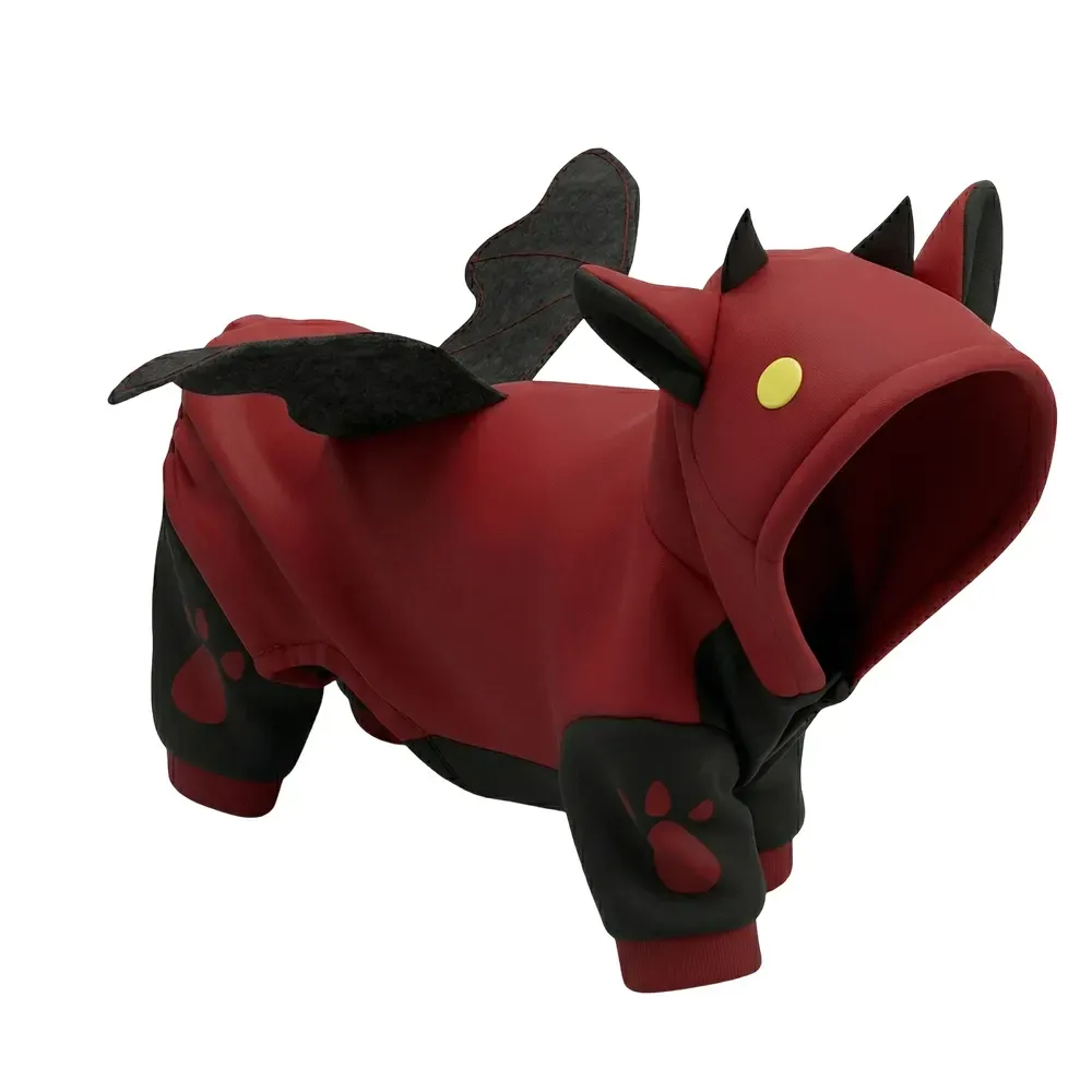 Dark red dragon-style polar fleece pet costume with wings