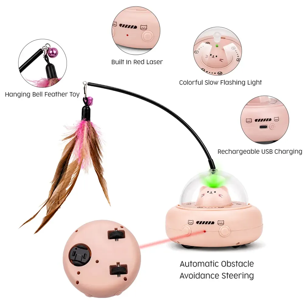 Laser cat toy functions: laser, light, USB charging and obstacle avoidance