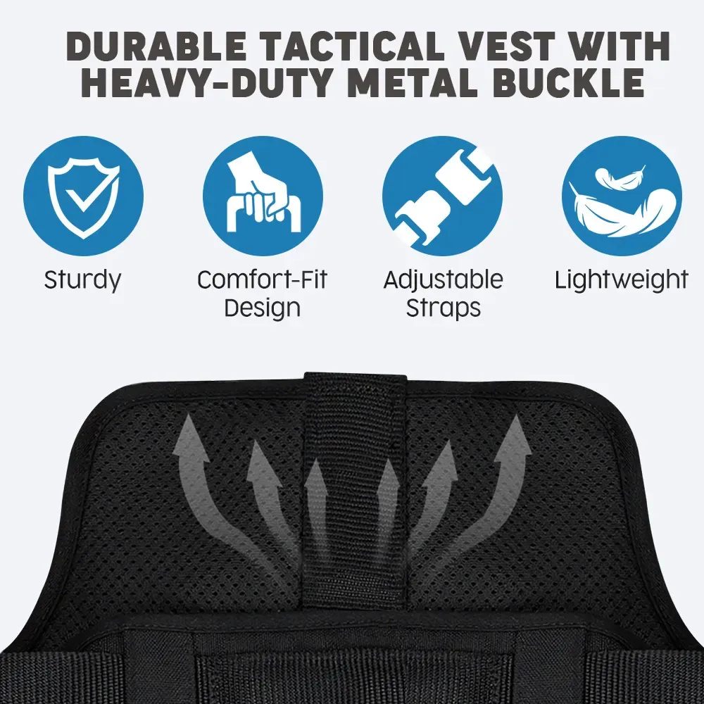 Tactical vest features: sturdy, comfort-fit, adjustable straps and lightweight build