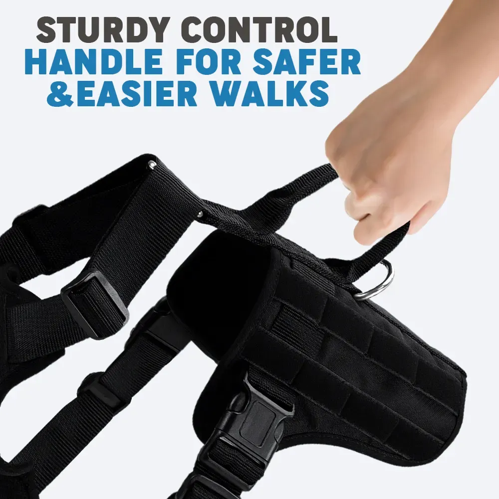 Hand holding the sturdy control handle on the tactical dog harness