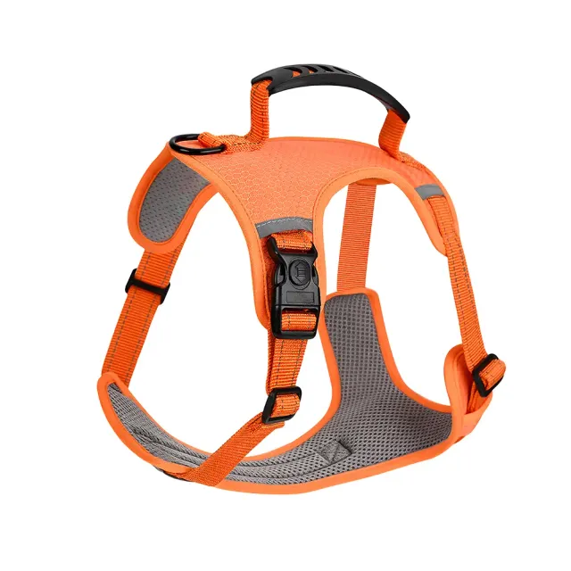 Orange and grey honeycomb Oxford dog harness with PVC handle