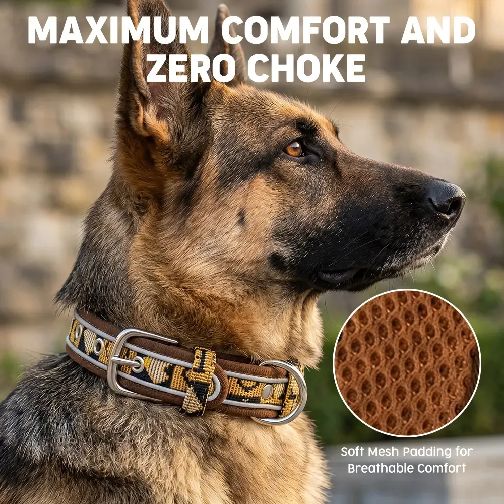 German Shepherd wearing the jacquard padded collar with breathable mesh lining