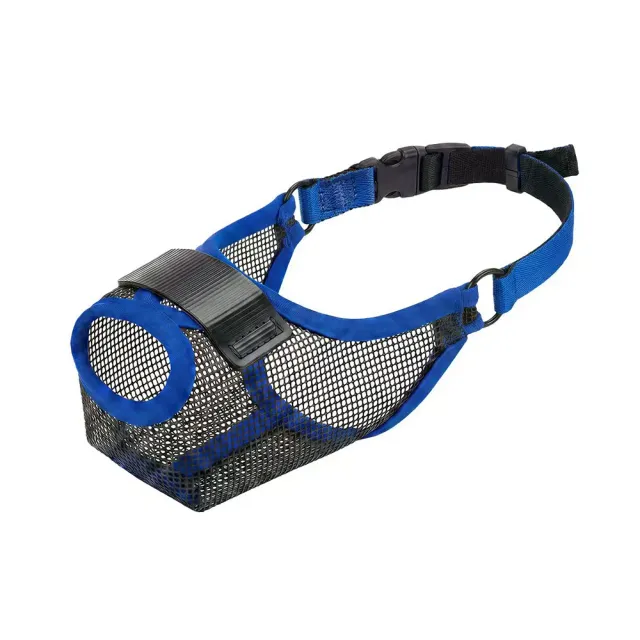 Blue lightweight mesh dog muzzle with hook-and-loop closure