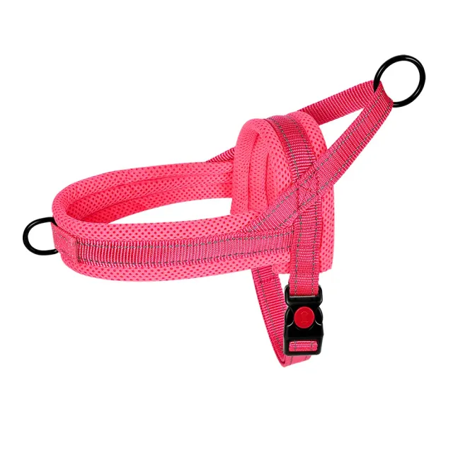 Pink lightweight mesh small dog harness with safety lock buckle