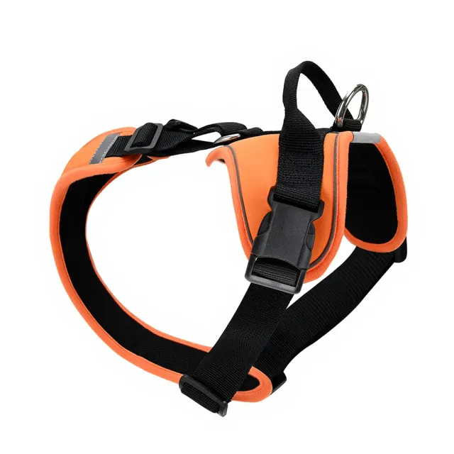 Orange and black neoprene padded sport dog harness with back handle