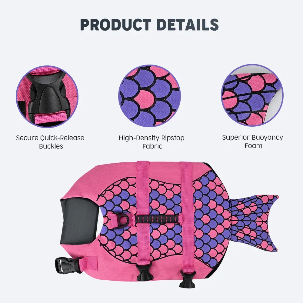 Dog life jacket details: quick-release buckles and EPE buoyancy foam
