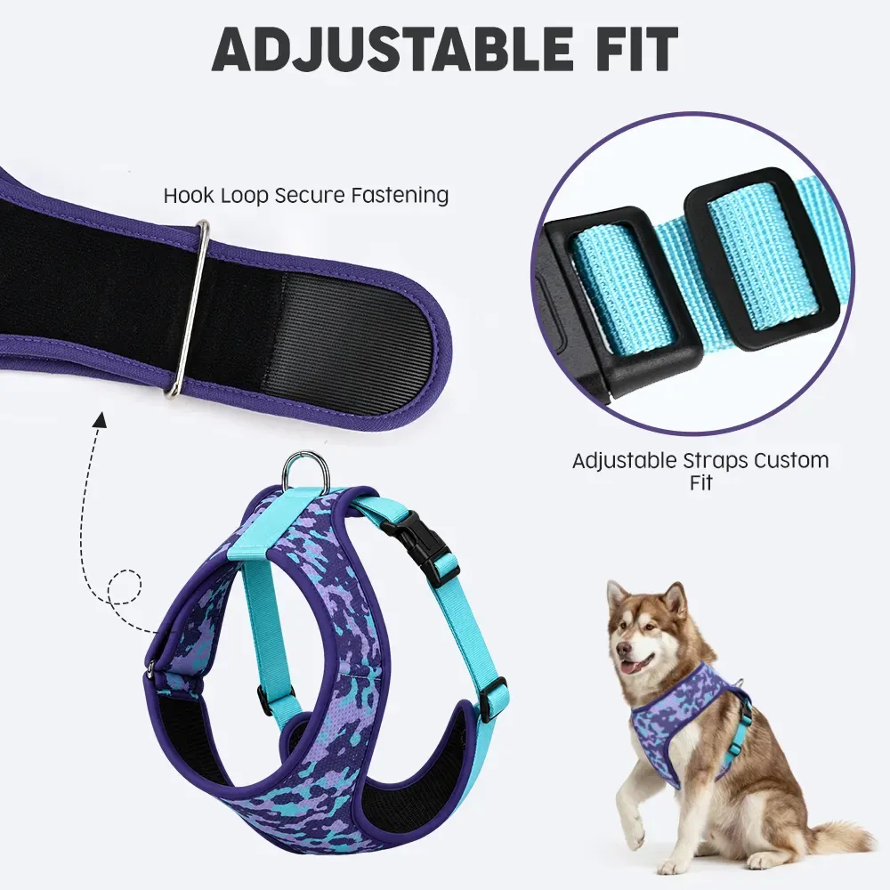 Adjustable fit with hook-and-loop fastening and strap buckles on the printed harness
