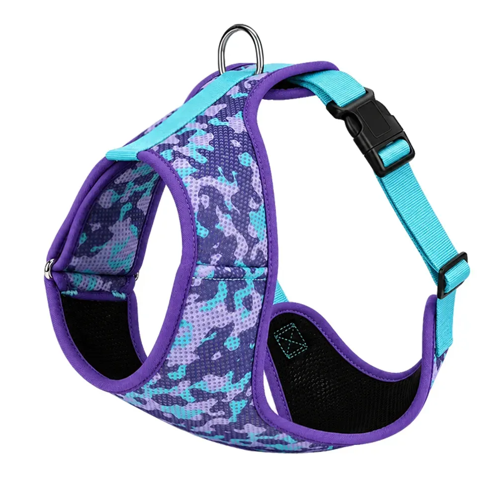 Purple camouflage sublimation-printed mesh vest dog harness