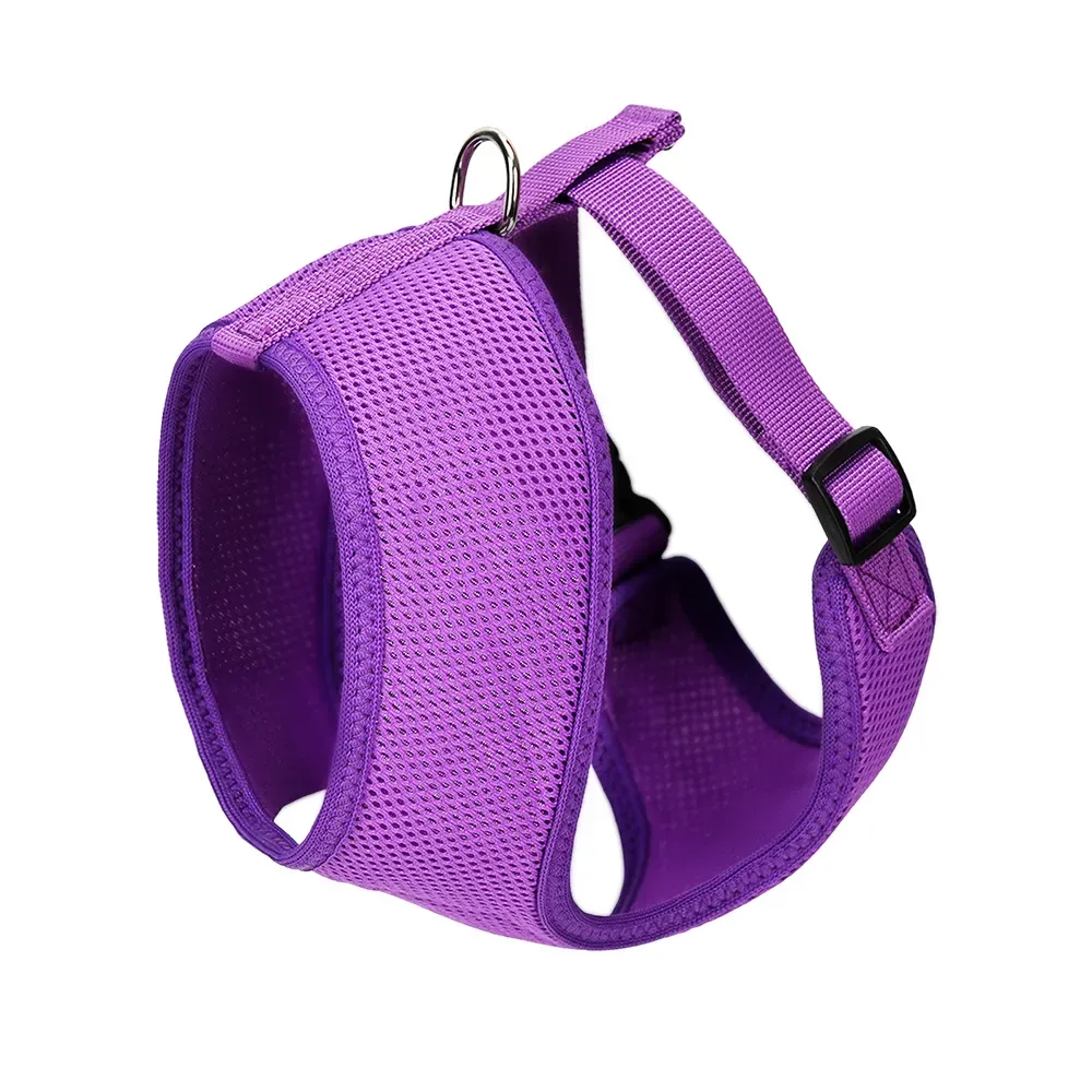 Purple soft-wrap mesh dog and cat harness with binding stitch