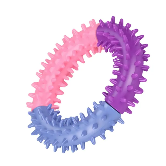 Pink, purple and blue spiky ring TPR dog chew toy