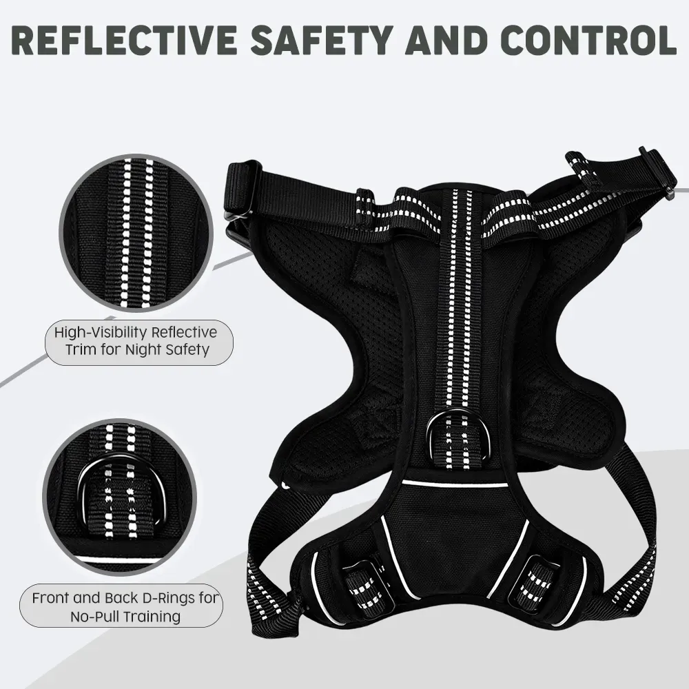 Reflective safety trim and front and back D-rings on the tactical harness