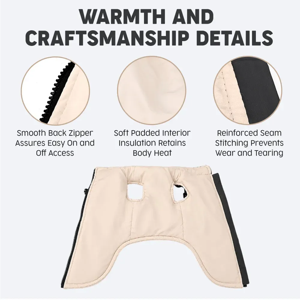 Warm padded insulation and smooth zipper closure on the winter dog coat