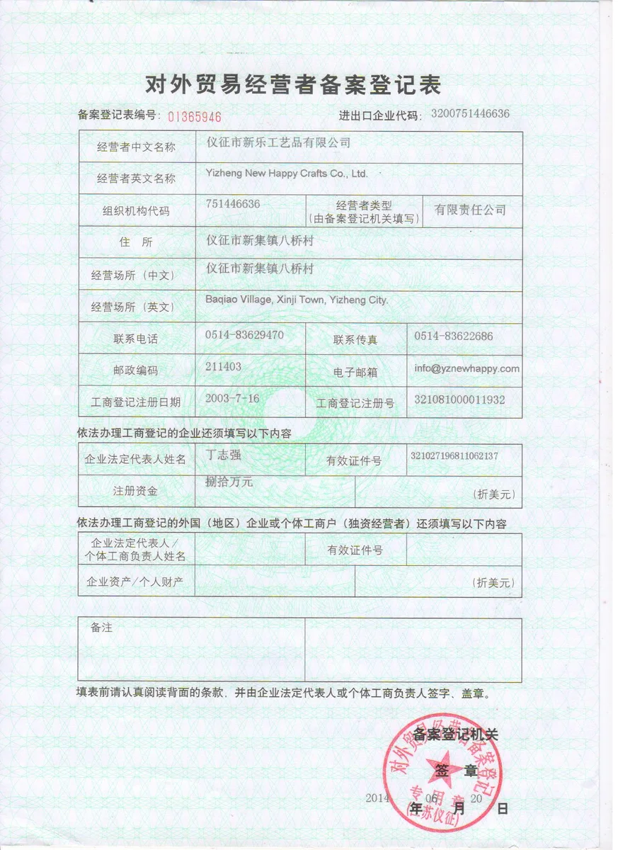 PRC Foreign Trade Operator Registration